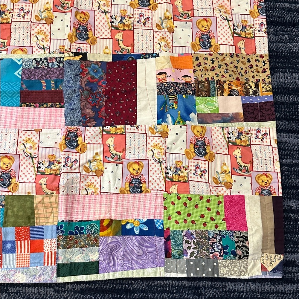 Vintage Project Linus Handmade Colorful Reversible Patchwork Children’s Quilt - Picture 5 of 8